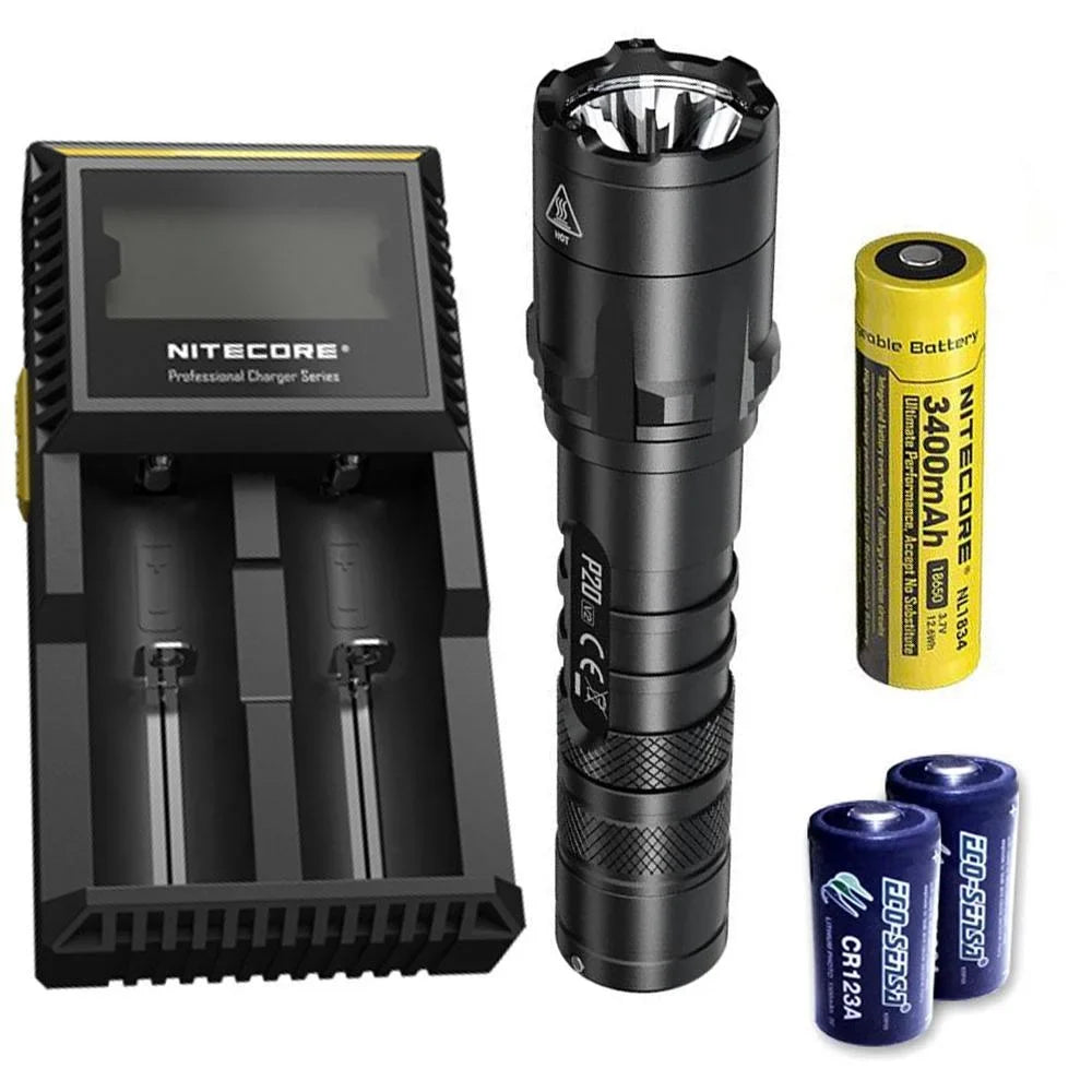 '- Battery, Tactical V2 Free - XP-L2 Flashlight Combo: Batteries P20 LED V6 Lumens +2x D2 1100 CREE Charger w/NL189 Nitecore CR123A Eco-Sensa
