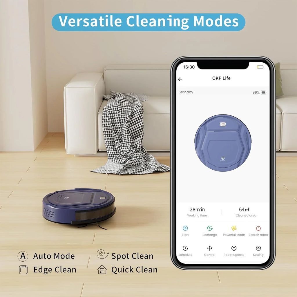 Floor Hard Daily Runtime, Tangle-Free Vacuum 120 and Robot Low Vacuum, Slim, App Cleaner, Hair Pet Suction, 2200Pa for Mins Control, Noise, Ideal Robotic Automatic Self-Charging Cleaning
