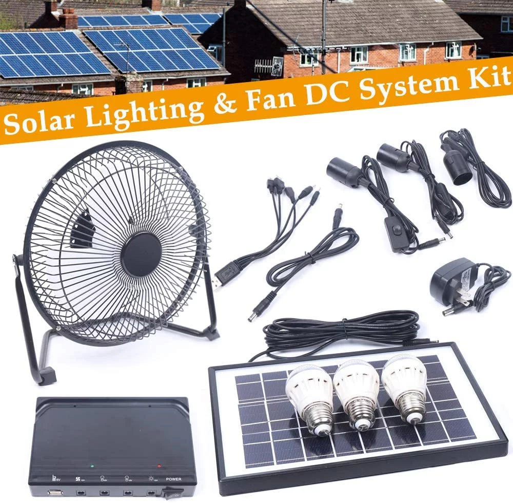 Bulbs Miumaeov Fishing 8 Portable Adapter Powered Ventilation Powered Solar Camping Outdoor Inch with Home Caravan Solar Office Traveling Fan, 12V Panel+Fan+3x1W for