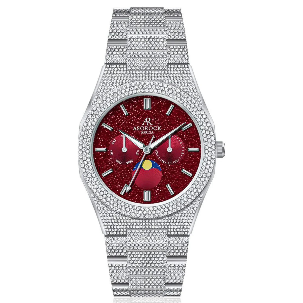 diamond CZ | Fully iced | strap | - bezel Iced Asorock Watches Small diamond transporter 44mm Yellow watch Gold/Red -