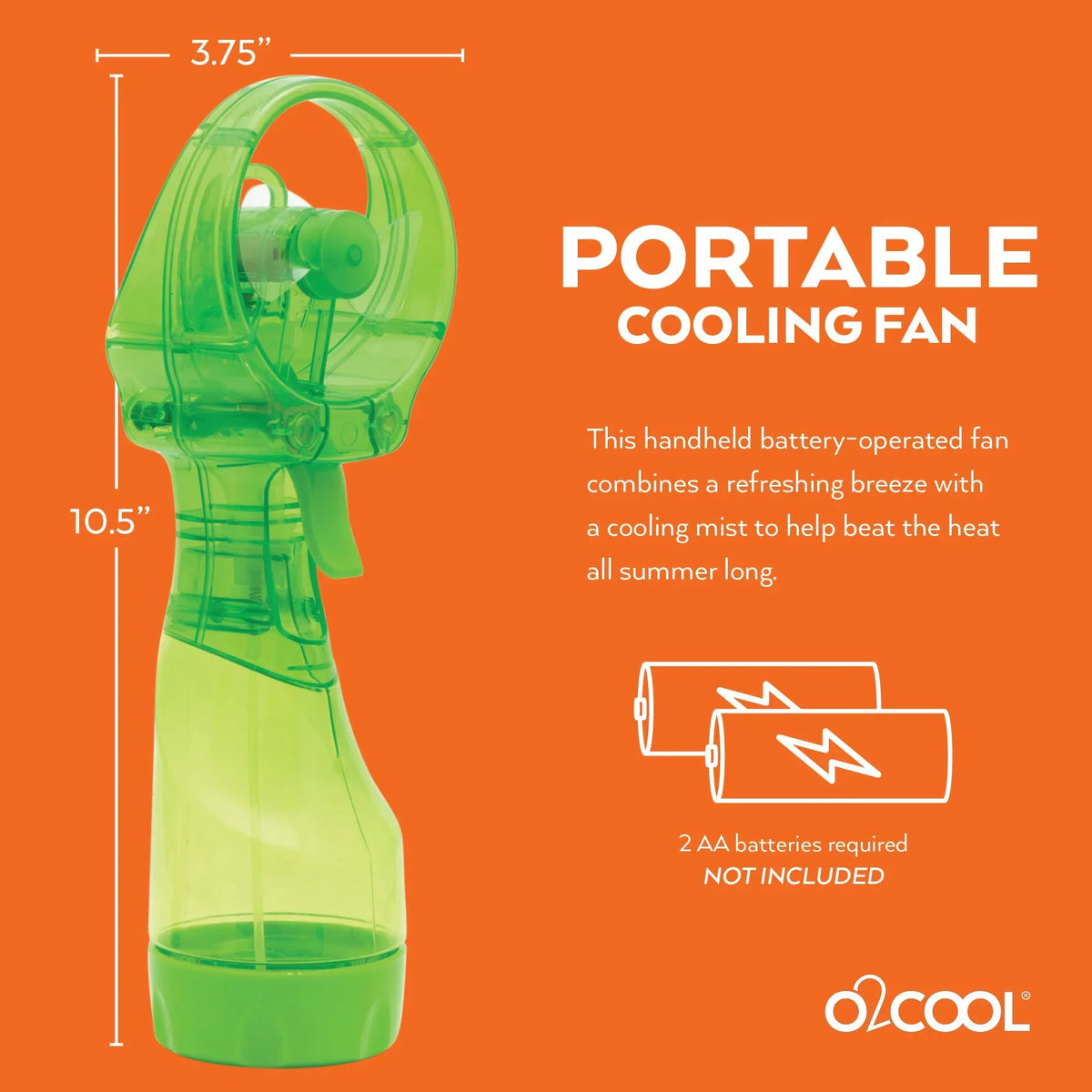 Misting for inch 3.5 Fan O2COOL Battery Powered Pack Green, 2 Cooling, Personal