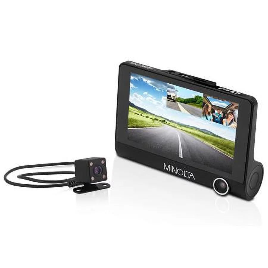 Screen and Recording, MNCD410T Front Camera 3-Channel View Rear Dash Full with Black HD LCD 4"