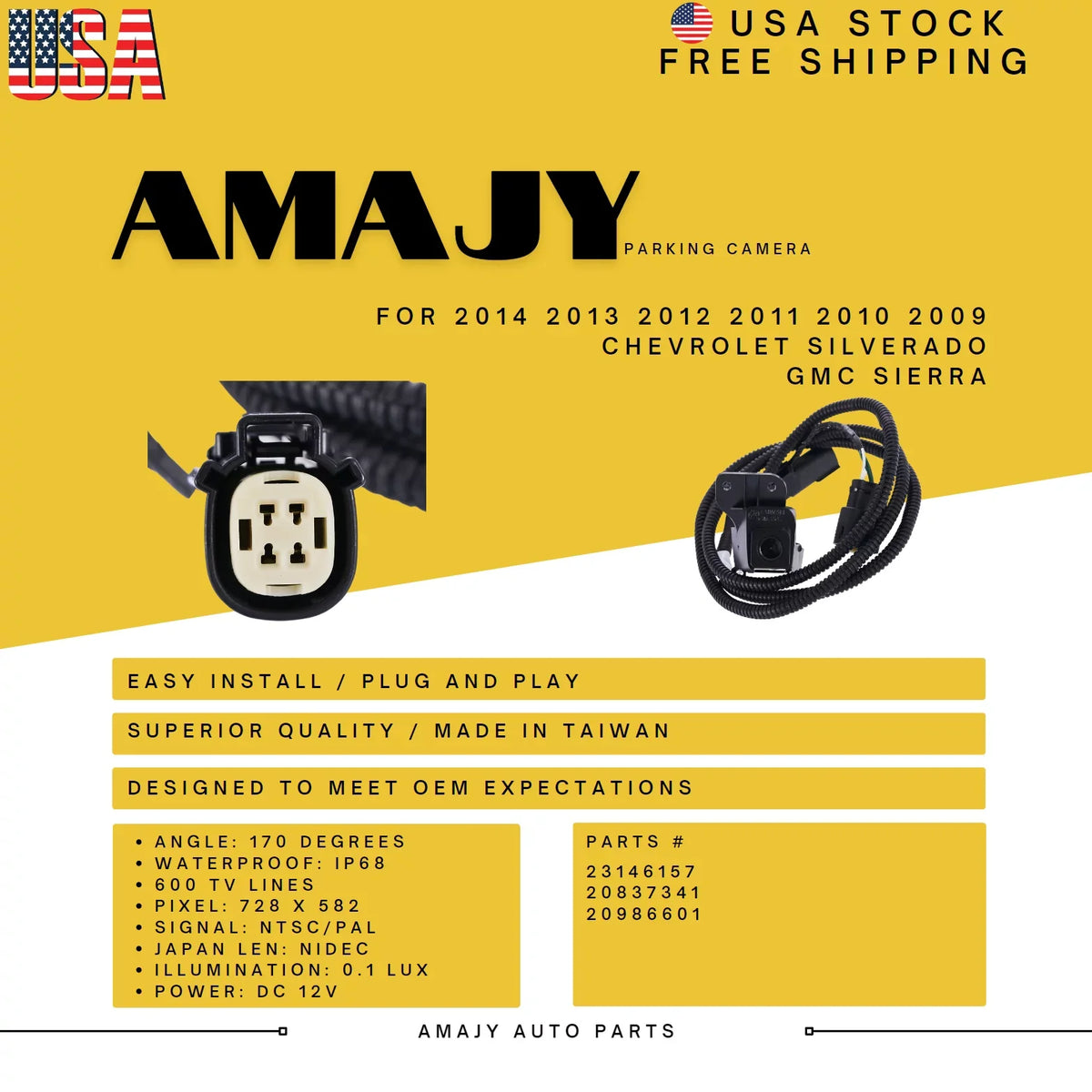 Sierra 20986601 Backup 09-14 23146157 Camera Silverado 20837341 GMC Chevrolet Replaces for