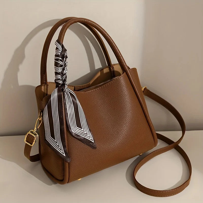 Dual Scarf Daily Color Leather Crossbody For Handbag Bag Luxury Accent With  Shoulder Purse PU Solid Handles With moocr Use