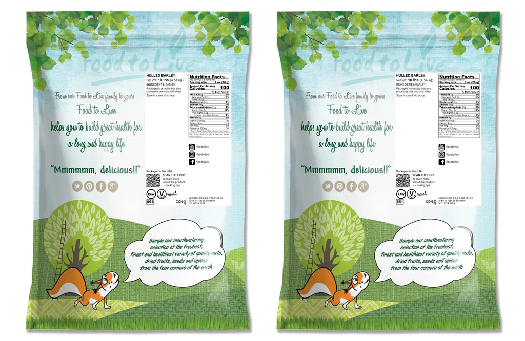 20 to Pounds Food — by — Barley, Raw, Hulled Live Vegan