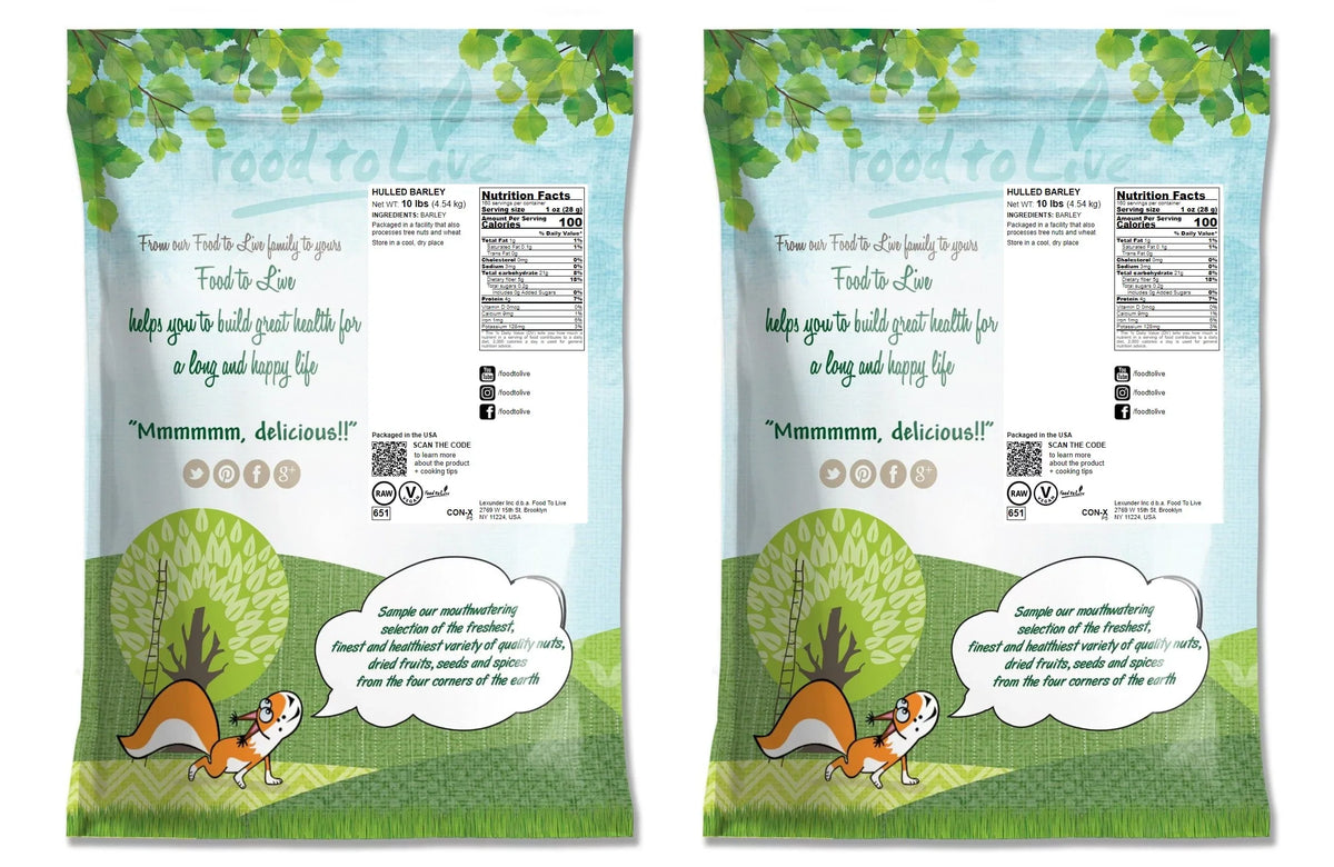 20 to Pounds Food — by — Barley, Raw, Hulled Live Vegan