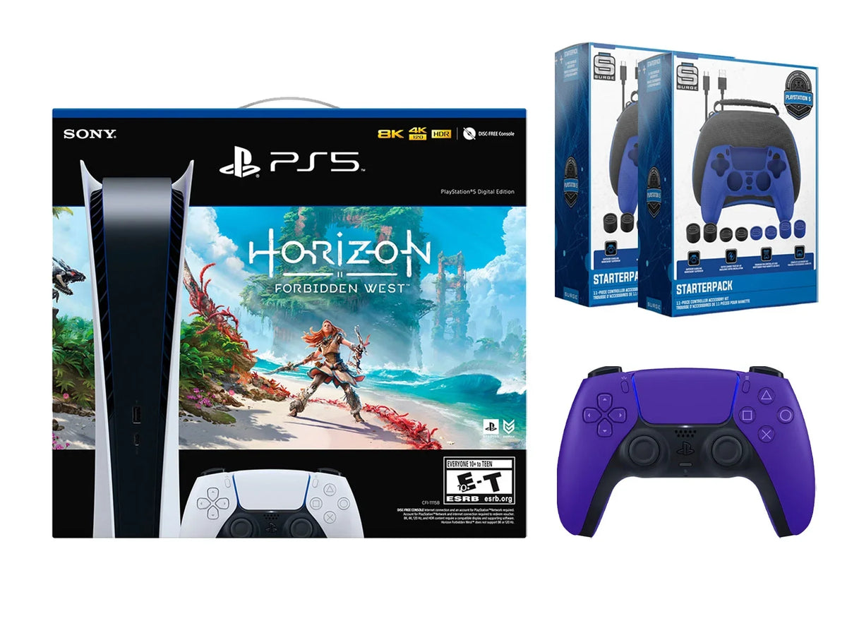 Surge 2 Horizon Digital Pack with Starter Kit Accessory Pro Controller Pack Gamer Forbidden Purple Sony Extra with 5 Bundle Playstation West