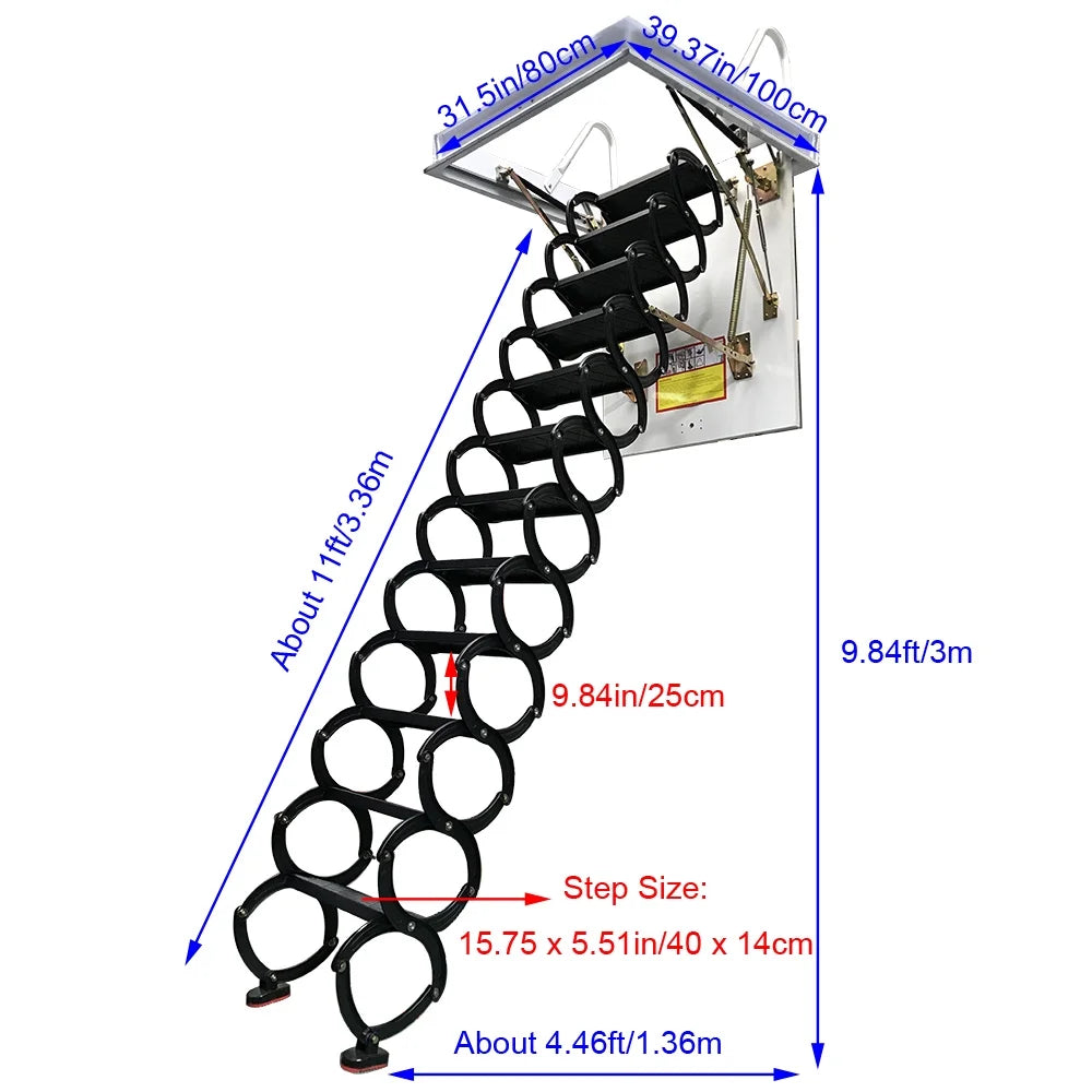 Black Attic Stairs Size 31.5"x Ceiling Loft (Open Ladder INTSUPERMAI 12 9.8Ft Folding Steps Height Mounted 39.37")