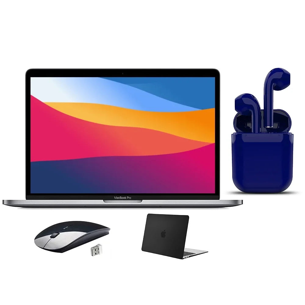 Mouse Express 256GB Bluetooth/Wireless i5 USA Restored Essentials Day By Airbuds, Feature 2 SSD Pro MacBook 8GB Bar MPXW2LL/A Wireless Apple Case, Touch (Refurbished) 3.1GHz RAM Bundle: Certified Black