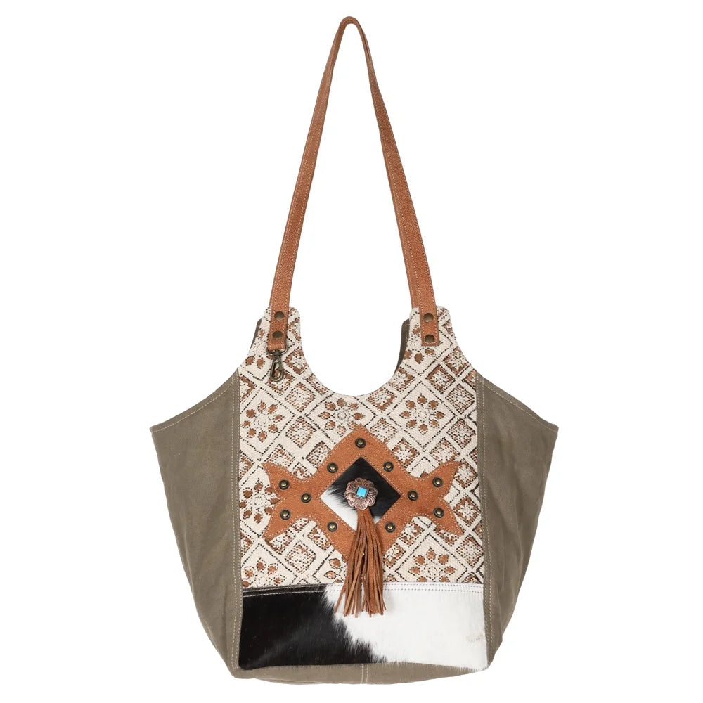 Canvas KB western handbag bag Hair-on Upcycled Leather Upcycled Genuine women OHLAY TOTE purse KB611 Wool