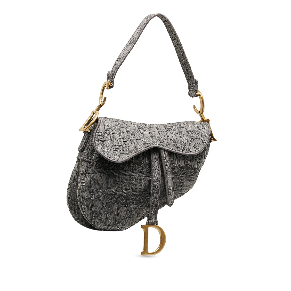 Pre-Owned Shoulder Dior Saddle Authenticated Bag Fabric Embroidered Gray (Good) Bag Canvas Unisex