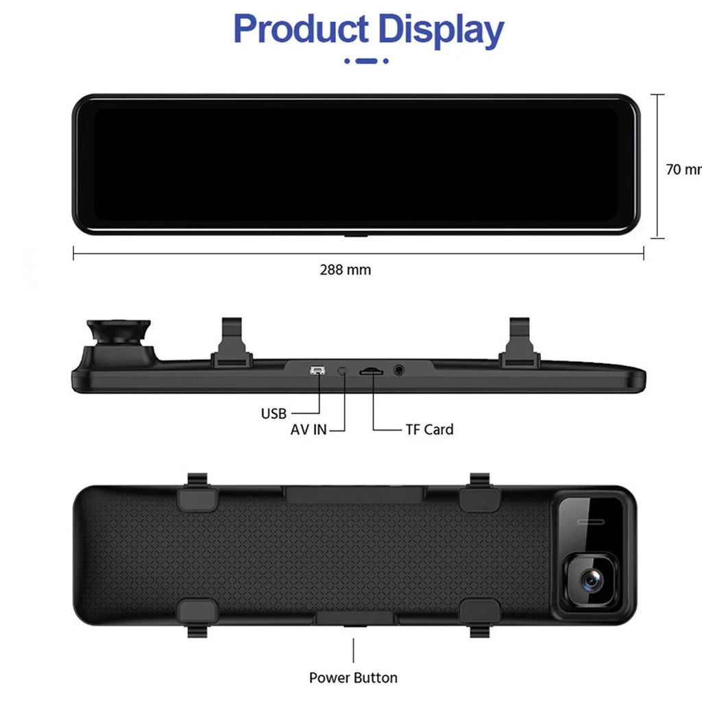 View Starlight Dash Car Front Camera Wide Night Parking 170° Backup Touch Backup 12" Rear Mirror HD Camera Angle, Liquidproof Vision, Large Camera Full Cam and Screen Monitor 4K