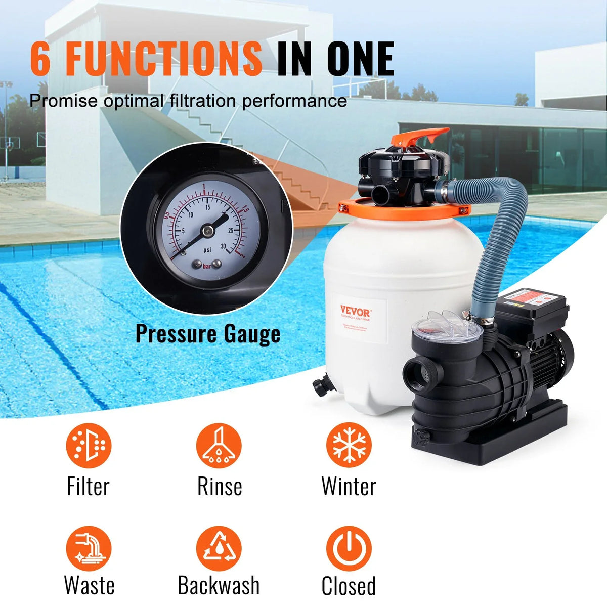 & Filters 3000 HP, Pool 12-Inch Combo 1/2 Sand Pumps GPH Filter Pump, System Swimming