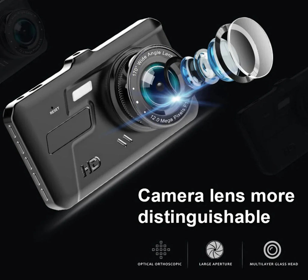 4 Cam DVR Lens Vehicle Driving Dual Car 1080P Recorder LCD Video Camera Dash