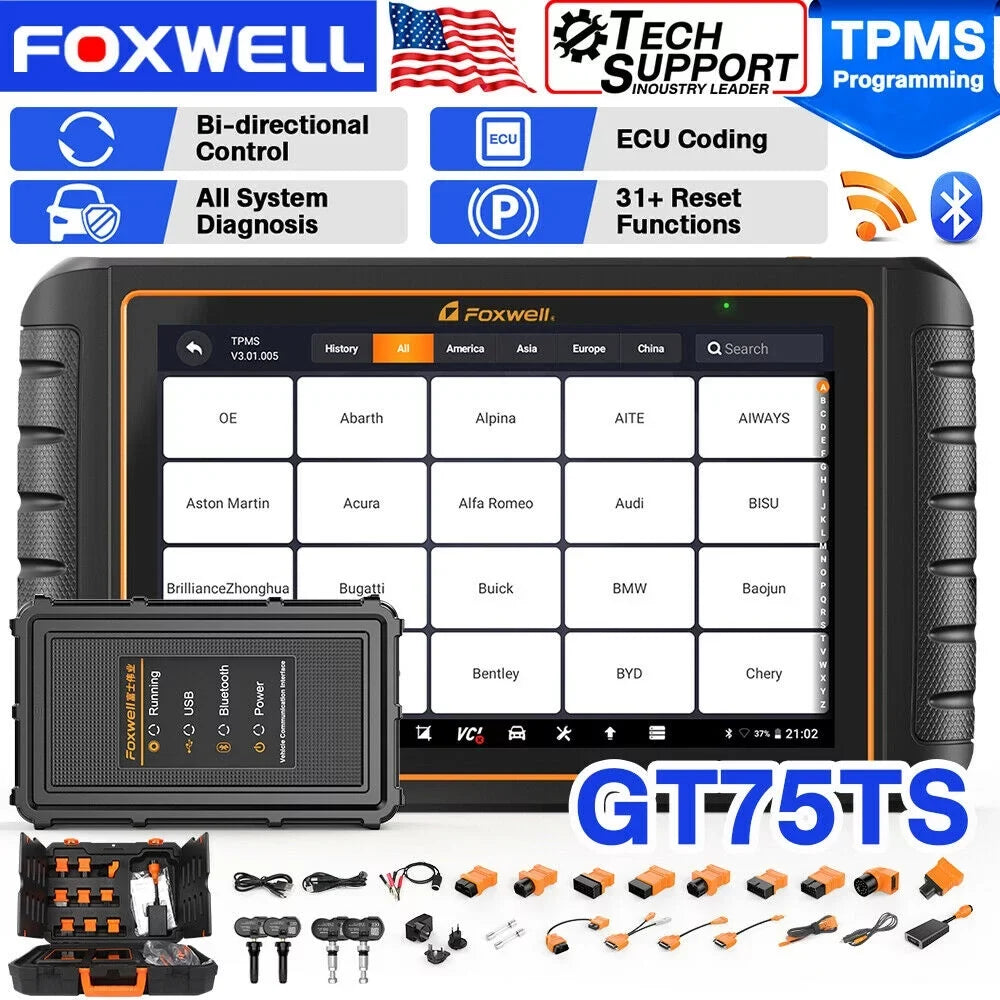 Update OBD Systems 30+ Bi-Directional Automotive Free Code Car Actuation ECU Service EOBD Resets Reader Scan FOXWELL Scan Diagnostic OBD2 Scanner GT75TS Full Tool Tool TPMS Test Control Coding