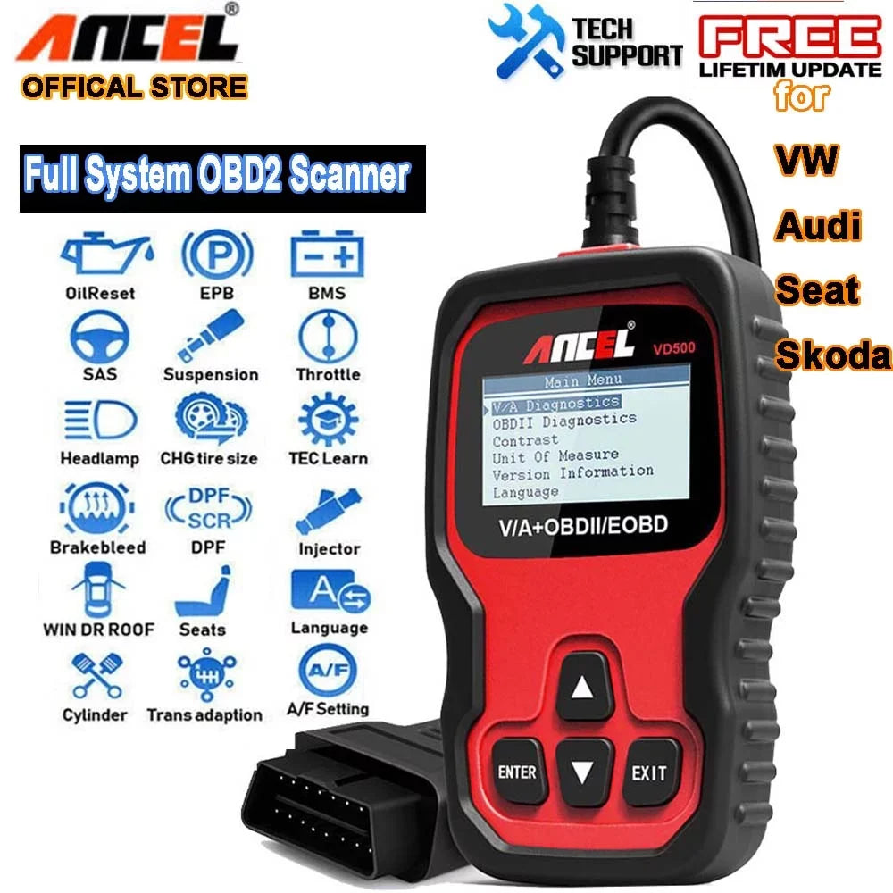 Ancel Adapation System EPB Tool IMMO OBD2 Automotive Diagnostic Seat ABS Skoda All Code VW SRS OIL for Scanner Oil Throttle Audi Reader EPB