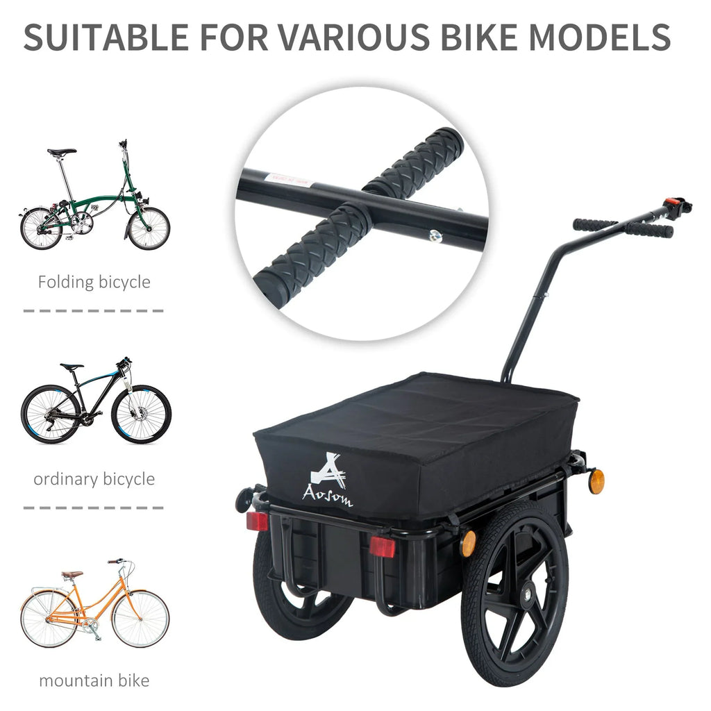 '- Cargo Aosom Wheel Internal Trailer Double Enclosed Bicycle Frame Black