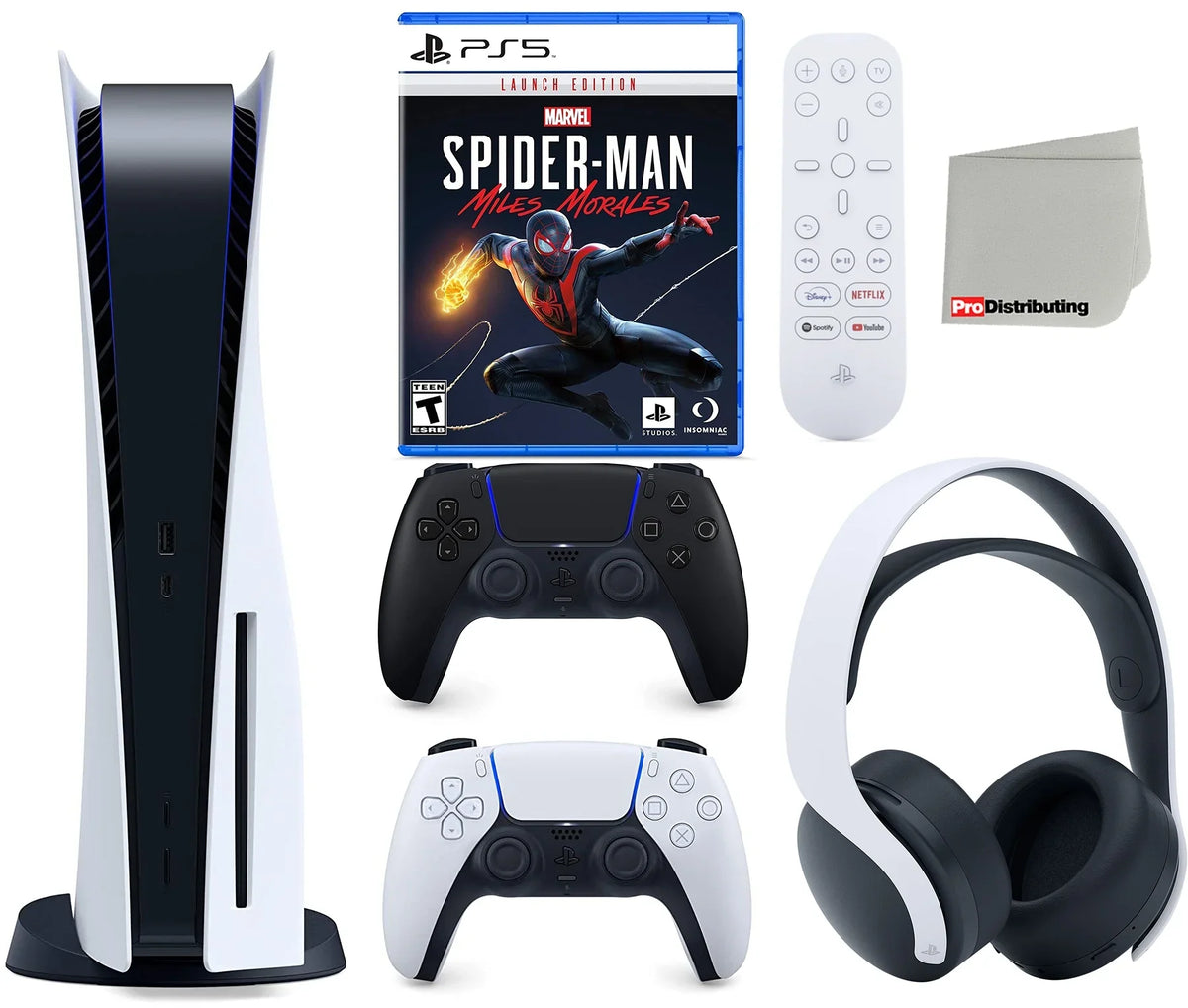 Media PS5 Edition Version and Black Midnight Controller, Headset, Cloth Microfiber Launch Cleaning 5 Remote, Miles Playstation Extra Spider-Man: Bundle (Sony Sony Disc) Morales Marvel’s with Disc