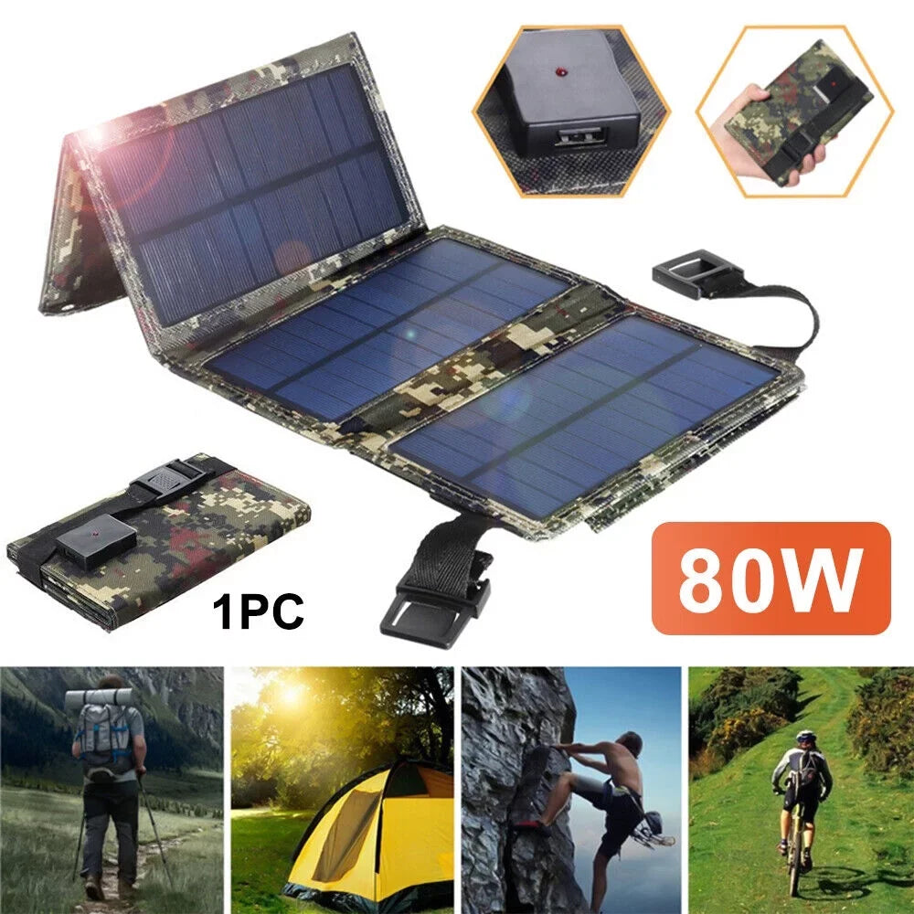 Camping Quality Battery Panel Charger Phone Rechargeable Portable Hiking Outdoor USB OnemayshipOnemayship High Solar Foldable 80W
