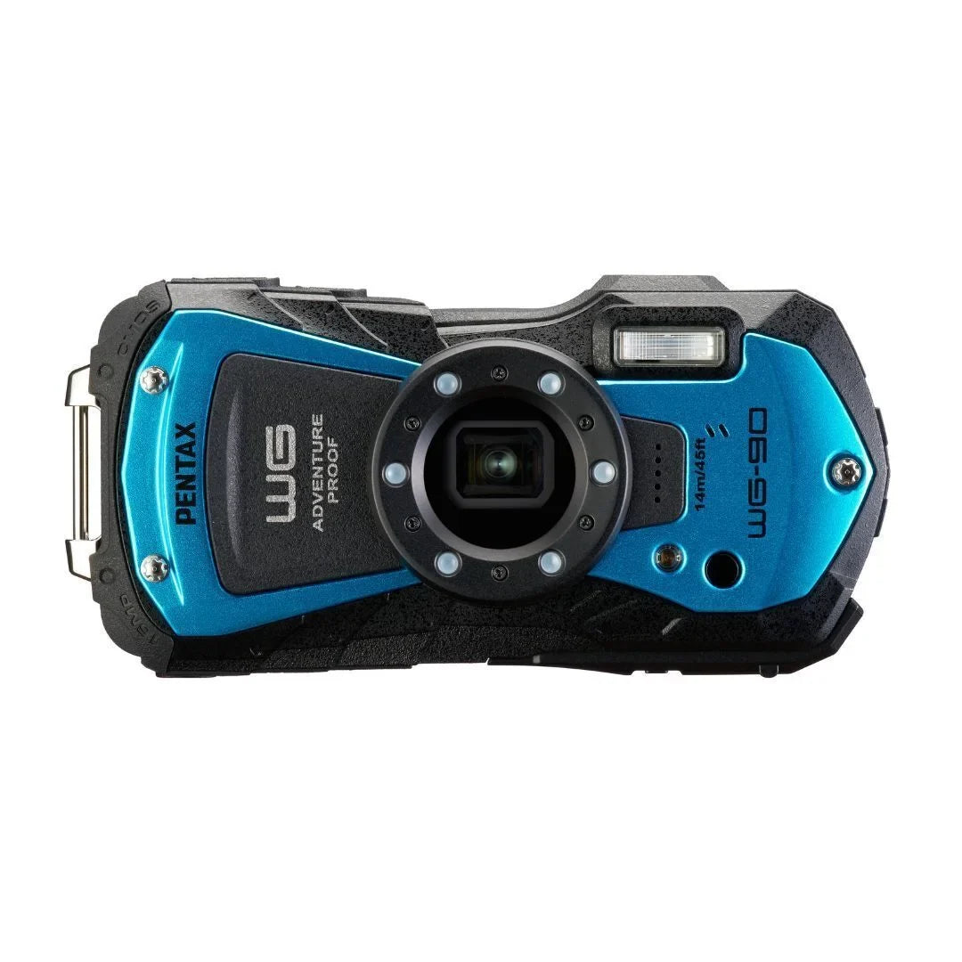 Compact Cleaning Bag and WG-90 with Memory Card Accessory Camera Bundle Kit (Blue) 64GB PENTAX