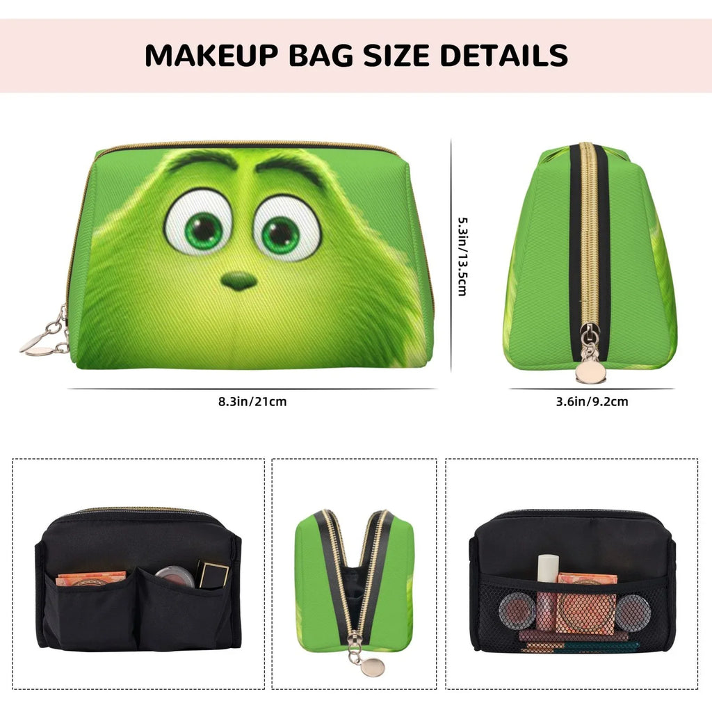 Makeup Portable Travel Cosmetic Leather Gift Pouch Purse Grinch Bag Organizer Storage Bag Toiletry Green