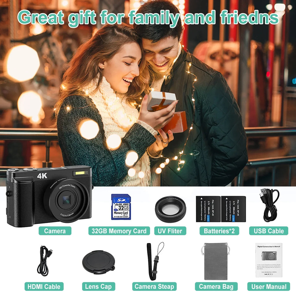 Photography 16X Video 48MP Digital 4K Camera Card 32GB Autofocus Cameras Vlogging for with Camera You for Digital Zoom
