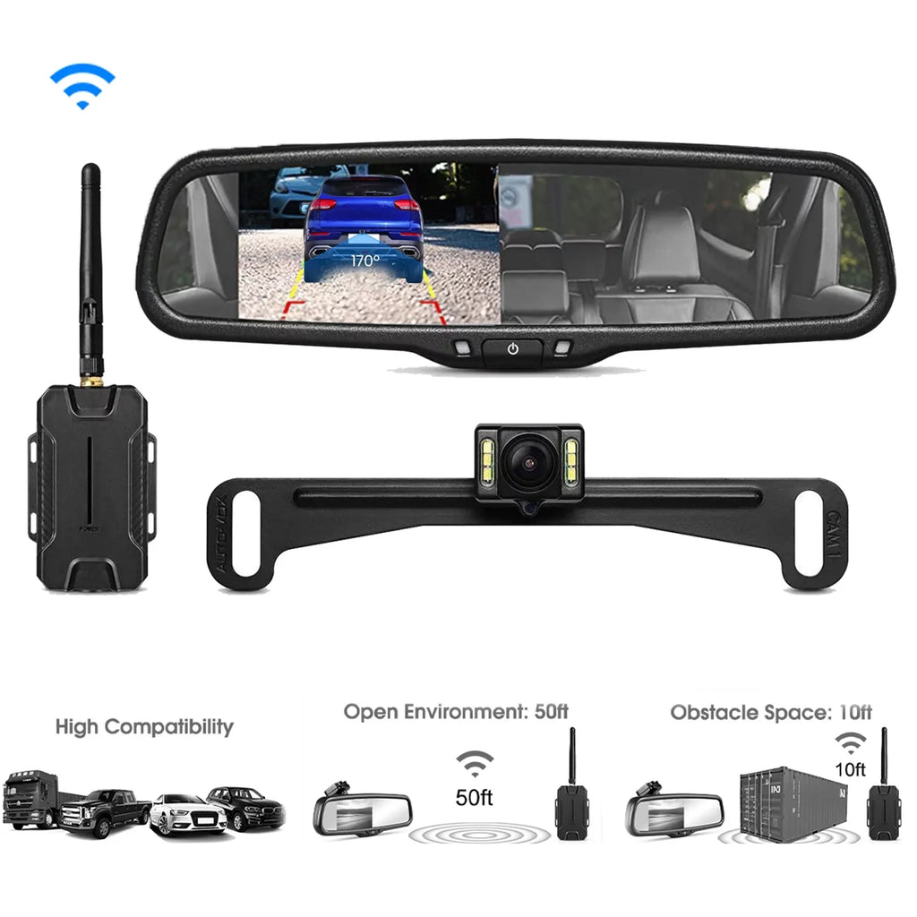 Wiring No View Mirror (T1400U) Rear Kit Auto-Vox Installation Trucks, Monitor OEM Backup for Camera Wireless Look