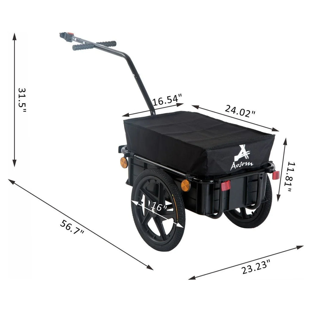 '- Cargo Aosom Wheel Internal Trailer Double Enclosed Bicycle Frame Black