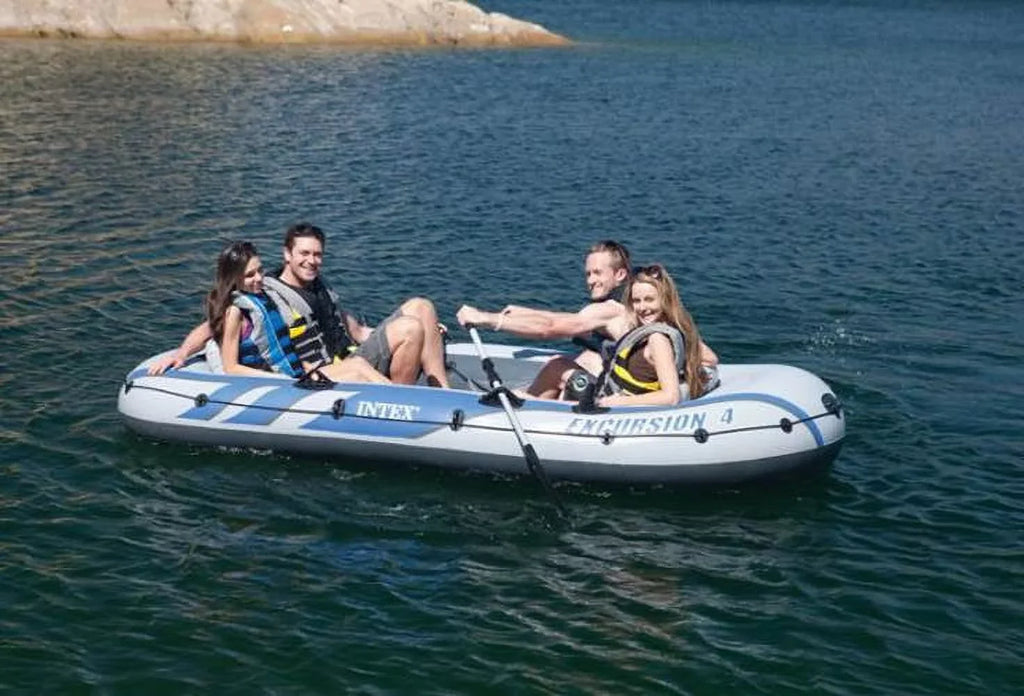 4 Boat Inflatable Rafting Pump Person w/ (3 Intex & Excursion Fishing Oars Pack)