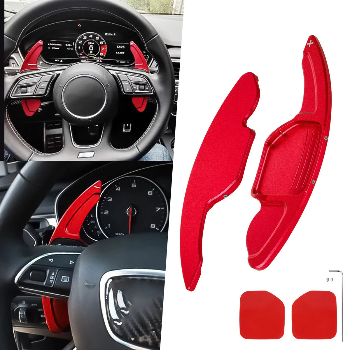 Q3 Compatible Shifter Aluminum Q7 (Red) Cover With Paddle A7 Trim, Wheel CNC Tech S7 Alloy, S5 Steering A3 S8 S4 A5 SQ5 A4 RS3 Xotic Q5 S3 A6 RS6 A8 S6 Audi