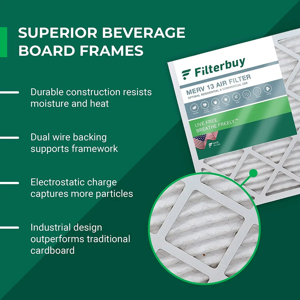 Filterbuy HVAC Air 13 16x21x1 AC Pleated Furnace (2-Pack) Filters MERV