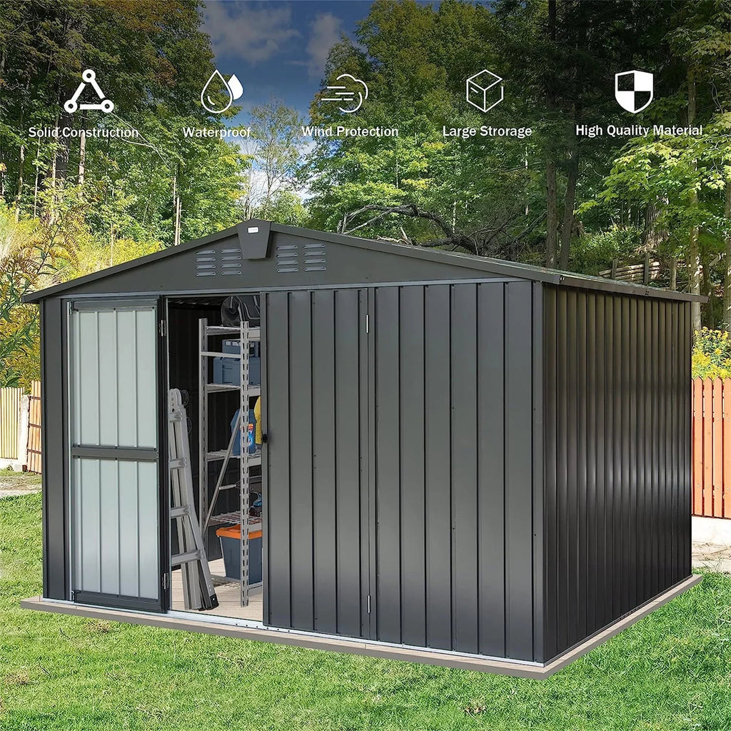 Shed Cabinet Trash with Galvanized Can, Storage Shed 10'x Bike, Patio, Storage Backyard,  Lawn, Black Garden Capri for Lockable Tools, for 8', Steel Outdoor Door Outdoor