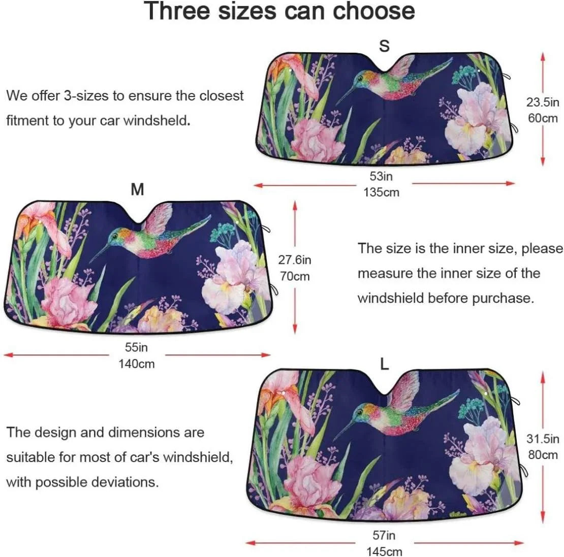 Protector Front x Truck,55 Car SUV Ray Your for Sun Shade Hummingbird Shield Cool Sun Keep Vehicle Sun Visor Windshield Folding Flower Fits to UV 27.6 Shade,Blocks Bestwell Inch