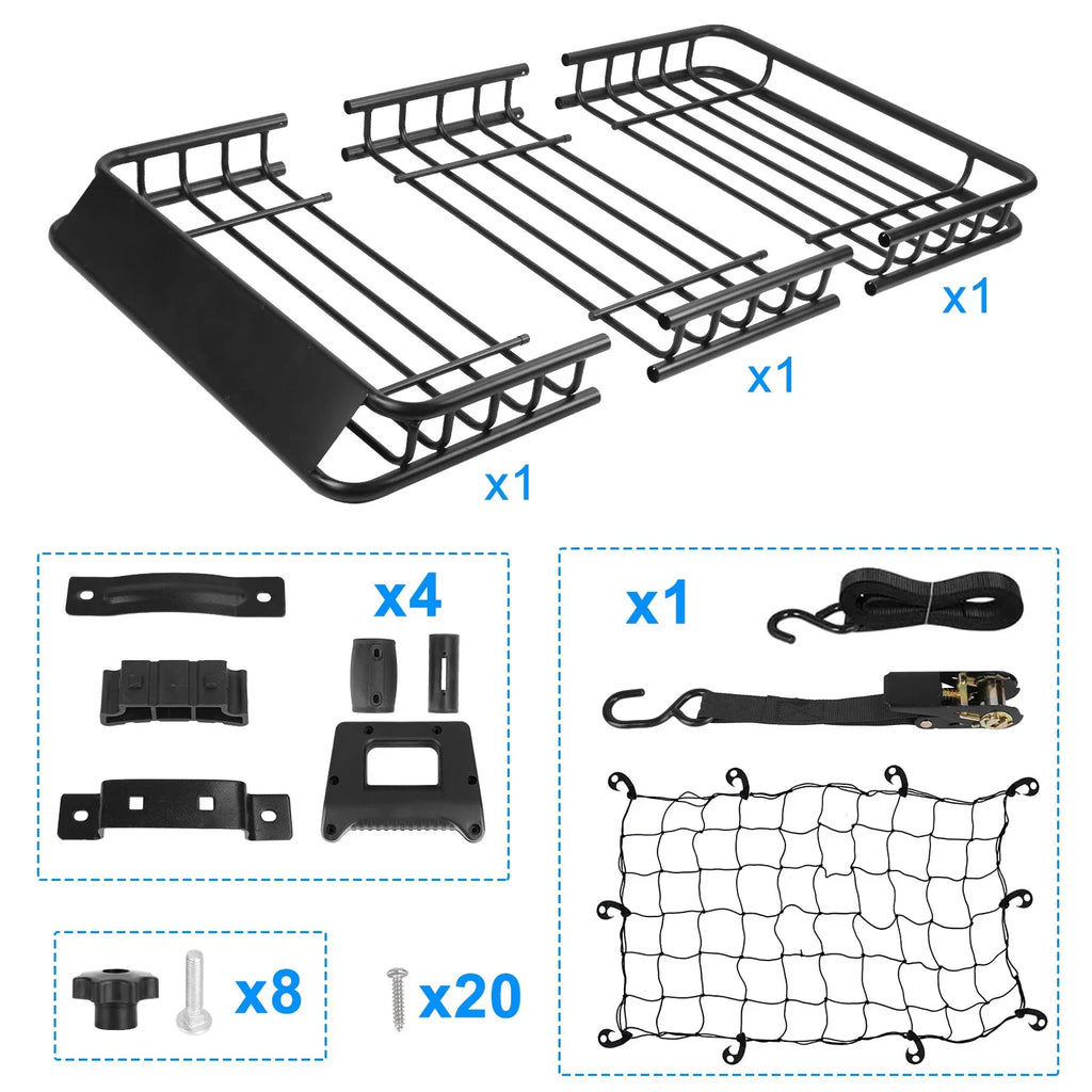 Extension 220 Top Car Capacity and Hooks, with Rack Elastic 10 lb. Basket Luggage Cargo Universal Black Rack Net Roof Carrier, 63x39x6.3in, Basket, iMounTEK Roof