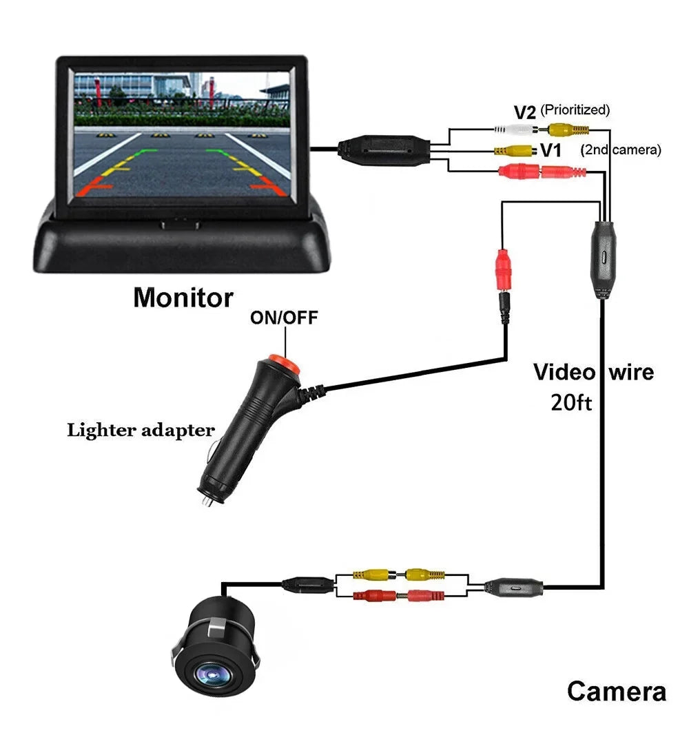 Foldable Display LCD Rear 4.3in Car LED Backup Night View Camera Monitor
