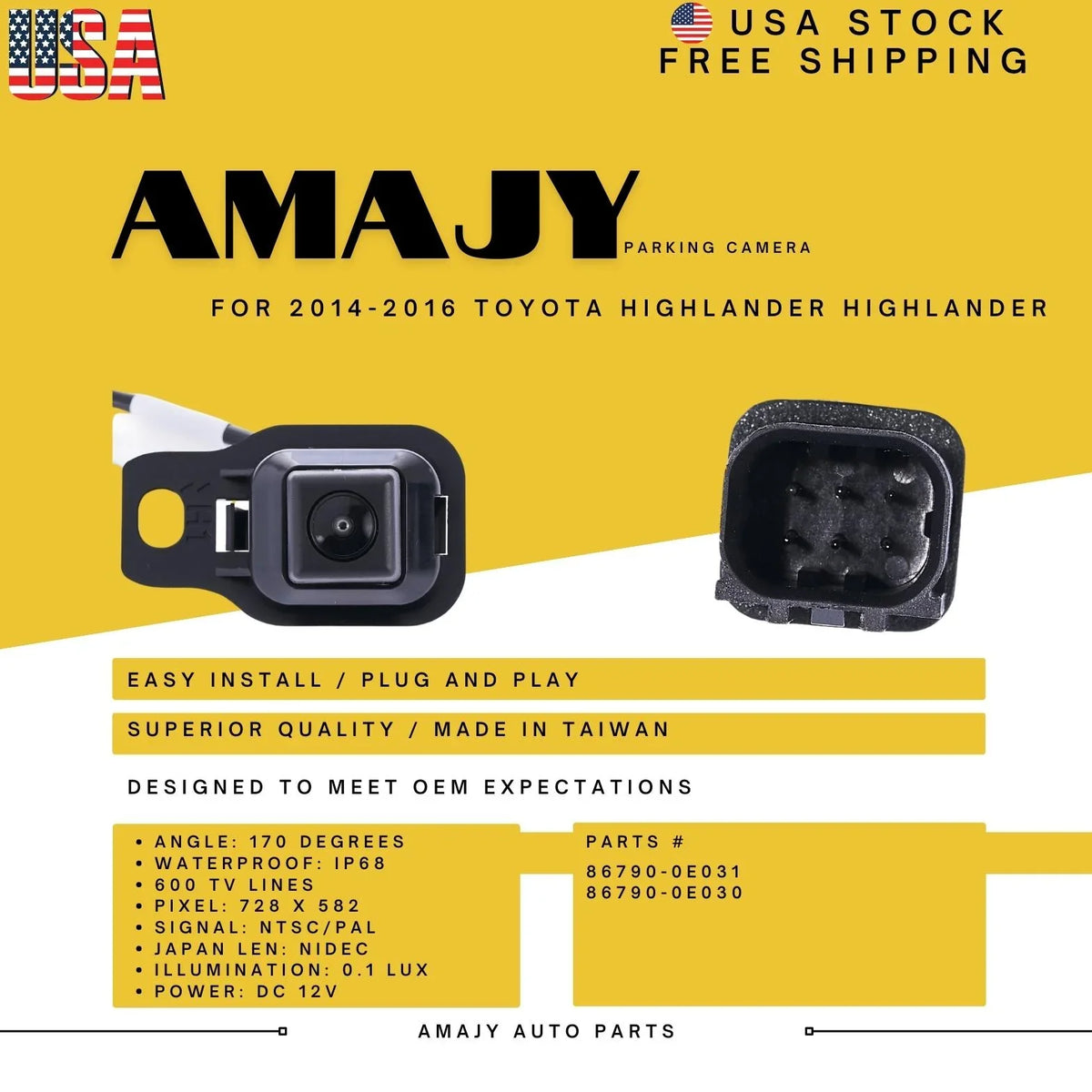 14-16 Camera HIGHLANDER 86790-0E031 Highlander 86790-0E030 Toyota Backup Replaces for