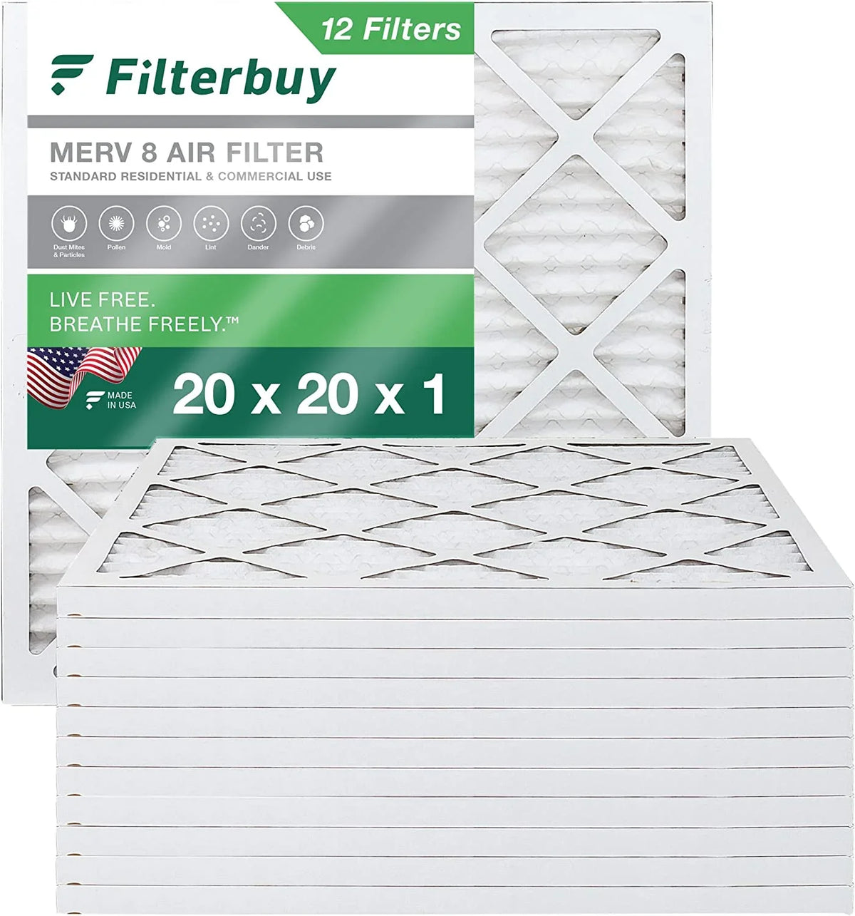 AC Furnace 20x20x1 MERV Air Filterbuy (12-Pack) Pleated 8 Filters HVAC