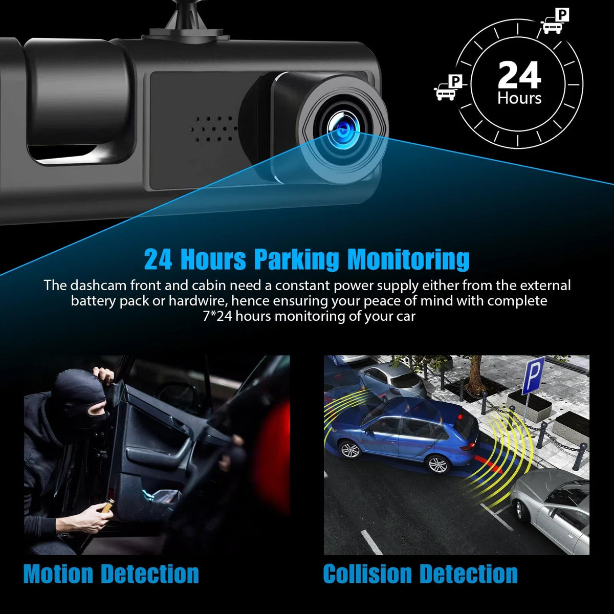 Night Cam Triple IR Camera Inside Dash Rear W/32GB 1080P Front Dual Cam, Dash DVR 3 Camera, Inside Driving TF Recorder, 3 Dashboard Channel Backup G-Sensor Card, Way Car Vision,
