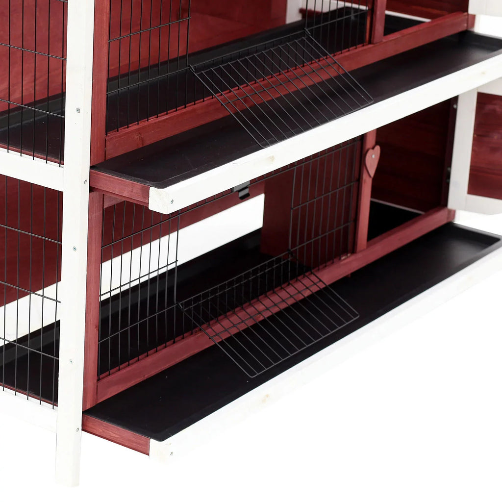 Rabbit Pull-Out with Weatherproof And Elevated Hutch 54" PawHut Run Stackable Wooden Enclosed 2-Story, Fun Trays,