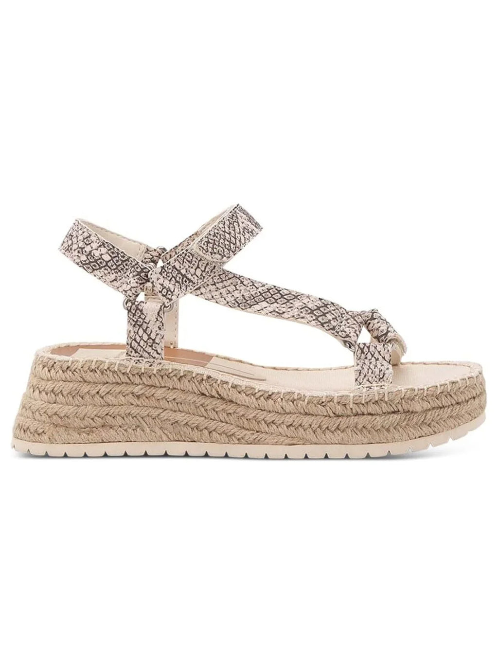 Ankle VITA Shoes Beige 9.5 DOLCE Stitch Detailing Toe Strap  1" Platform Snakeskin Mano Leather Espadrille Round Wedge
