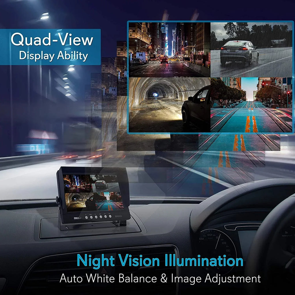 Monitor, PLCMTRDVR47 Car Mount Rearview Camera Night - System Rear w/ Dual Truck Up Vision, View Kit Tilt-Adjustable, Recorder, 9 Parking Vehicle Universal Video DVR Reverse Pyle - Backup Back LCD