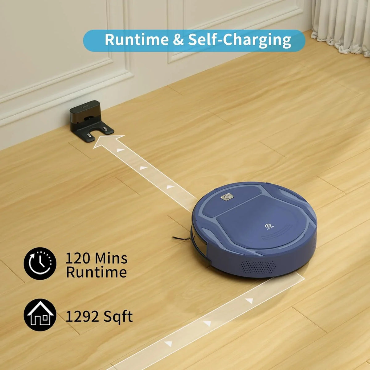 Floor Hard Daily Runtime, Tangle-Free Vacuum 120 and Robot Low Vacuum, Slim, App Cleaner, Hair Pet Suction, 2200Pa for Mins Control, Noise, Ideal Robotic Automatic Self-Charging Cleaning