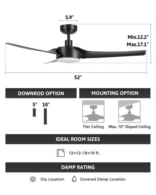 & Remote, Smart Bestco with Black Fan Dimmable Ceiling 52" Modern Light Kit