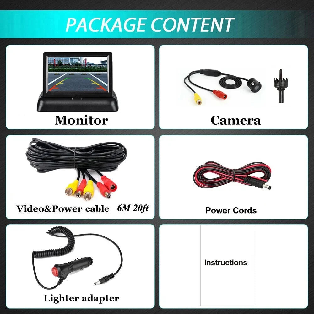 Foldable Display LCD Rear 4.3in Car LED Backup Night View Camera Monitor