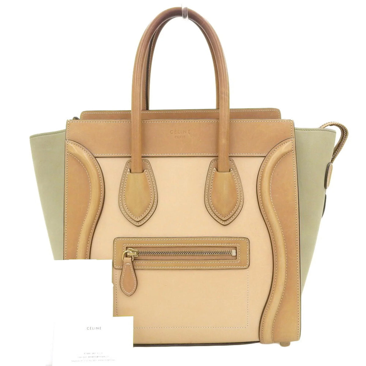 A03 15LK green CELINE 167793 micro (Good) luggage shopper beige tricolor mint handbag Pre-Owned Celine