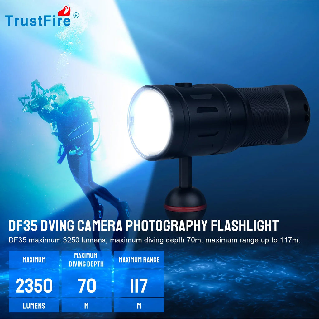 Flashlight,2350 LED Underwater DF35 Diving Light Scuba Lumens Photography Diving TrustFire Photography Fill Light,for Underwater