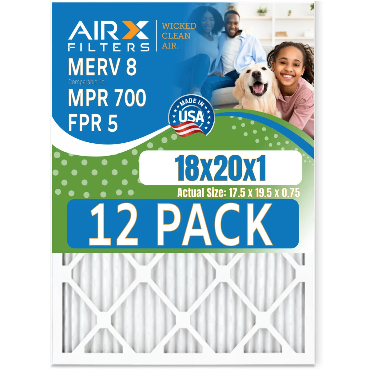 WICKED USA FPR of in 8 AIR. 18x20x1 Furnace & Air Made Pack Filters to AIRX Filter by 700 Rating, MPR MERV CLEAN - FILTERS Comparable 12 5