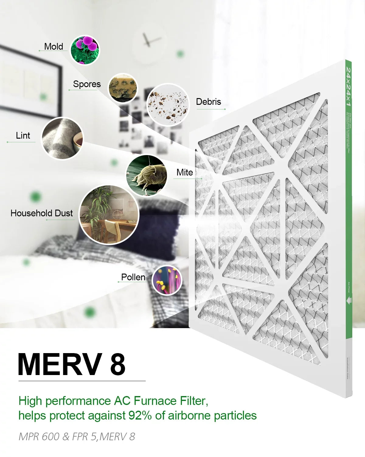 AC Pack 6 Filter TRIGHTFILTERS MERV Air Home 8 Furnace 24x24x1 Filters Pleated HVAC