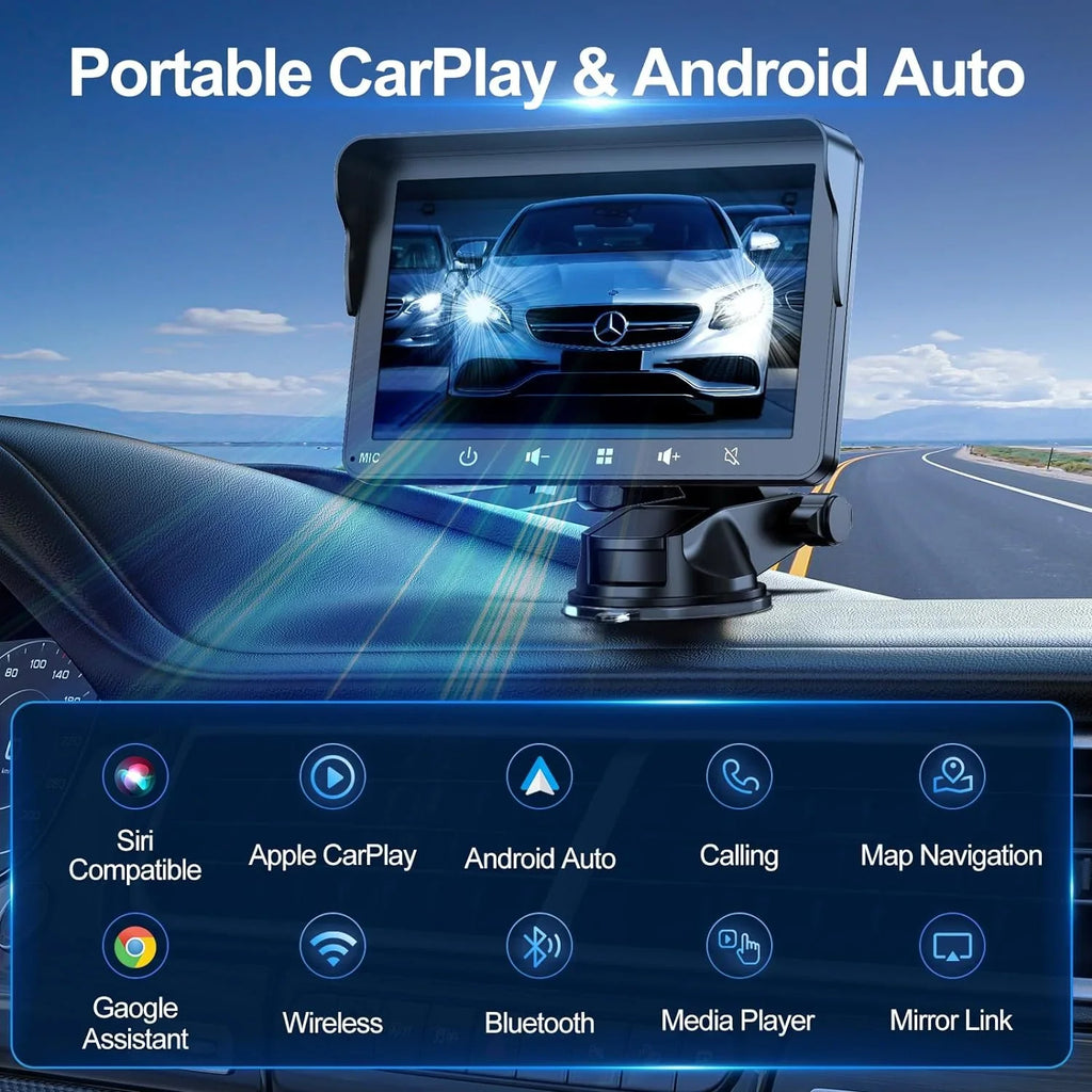 with Android Car Apple Camera, 7" with HD Mirror with Wireless Touch Carplay Din Player, Screen Backup Bluetooth, Portable Audio Stereo Double IPS & Car Link/AUX/FM Stereo, Auto Multimedia