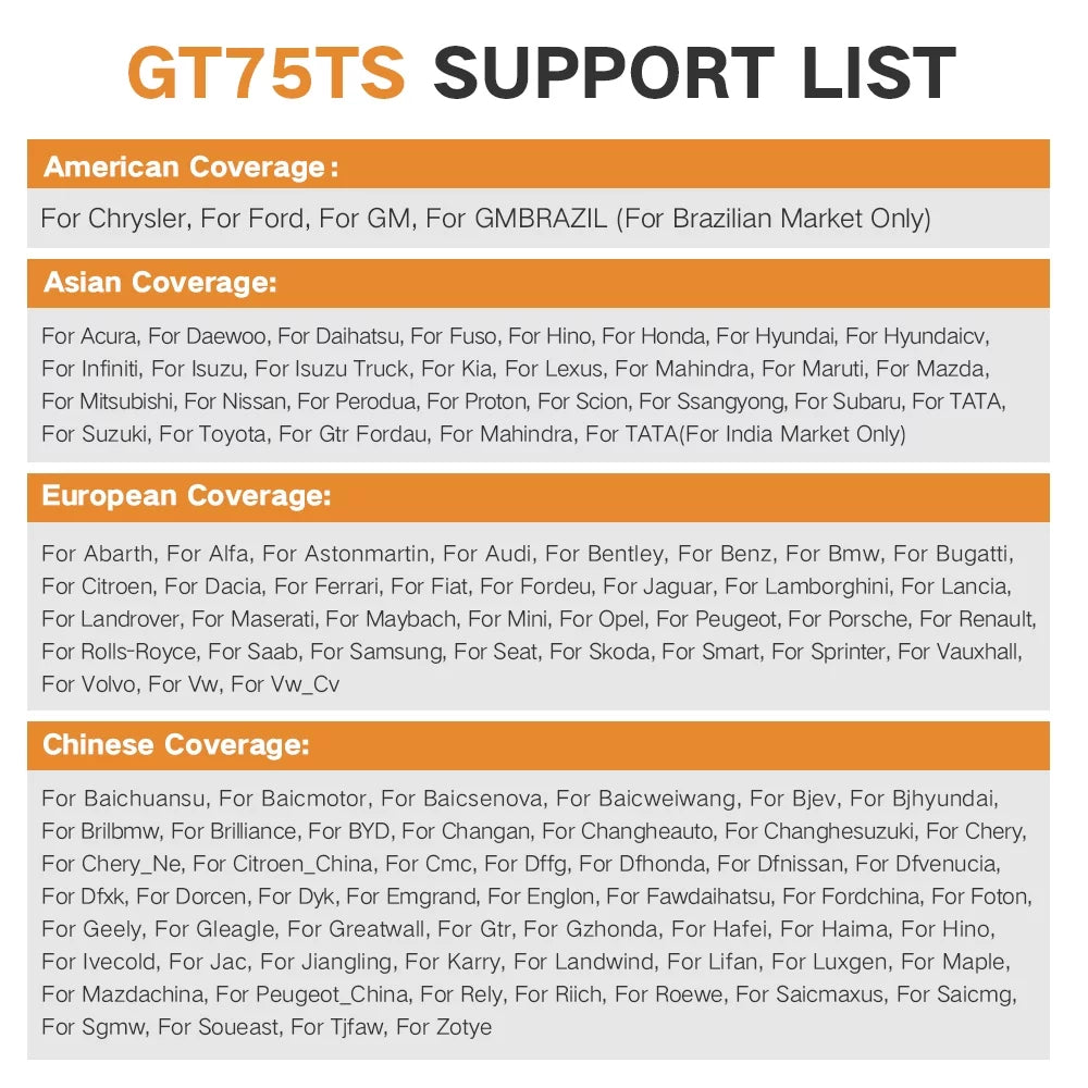 Active All Programming Car Diagnostic EOBD ECU System Reader Test Code Tool Foxwell OBD Scanner Tool Bidirectional TPMS OBD2 Reset Automotive Tool Professional Services Coding Scanner with 36 GT75TS